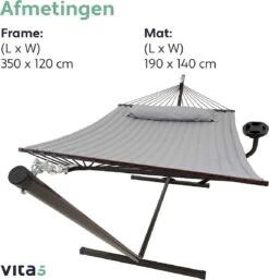 Vita5 Hangmat Met Standaard En Spreidstok – 2 Persoons – Incl. Bekerhouder - Afneembaar Kussen – Uv-bestendig – Lichtgrijs -Gardena Winkel 1153x1200