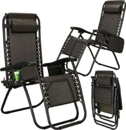 Springos Tuinstoel | Ligstoel | Opvouwbaar | Verstelbaar | Ergonomische Hoofdsteun | Bruin / Zwart -Gardena Winkel 1166x1200