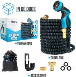 Strex Flexibele Tuinslang 15M Met Sproeikop - Uitrekbaar - Incl. Koppelingen, Ophanghaak & Opbergzak -Gardena Winkel 1176x1200 3