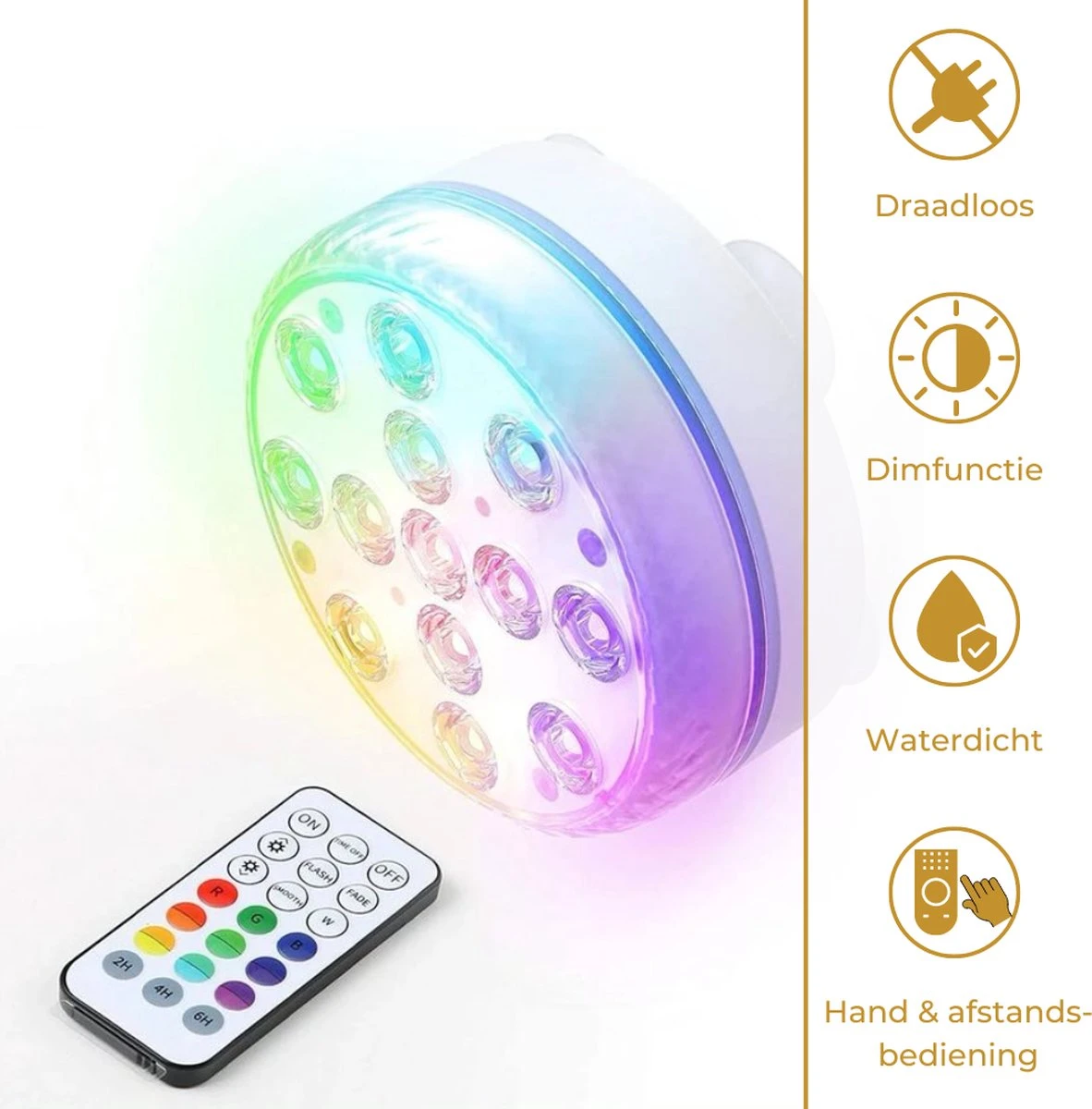 Lueas® Draadloze Ledlampjes Waterdicht - Met Afstandbediening -2 Stuks Op Batterijen - RGB - Dimbaar 2 Lueas® Draadloze Ledlampjes Waterdicht - Met Afstandbediening -2 Stuks Op Batterijen - RGB - Dimbaar - Afbeelding 2