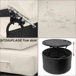 Casaria Polyrattan Zonne-Eiland Ø185cm – Incl. Kussens - Zwart Crème -Gardena Winkel 1198x1200