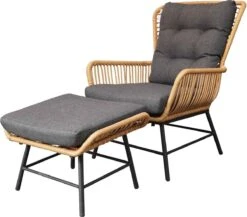 BUITEN Living Dex Wicker Loungestoel Tuin Incl. Wicker Voetenbank | Wicker + Aluminium | Bamboe Antraciet -Gardena Winkel 1200x1056
