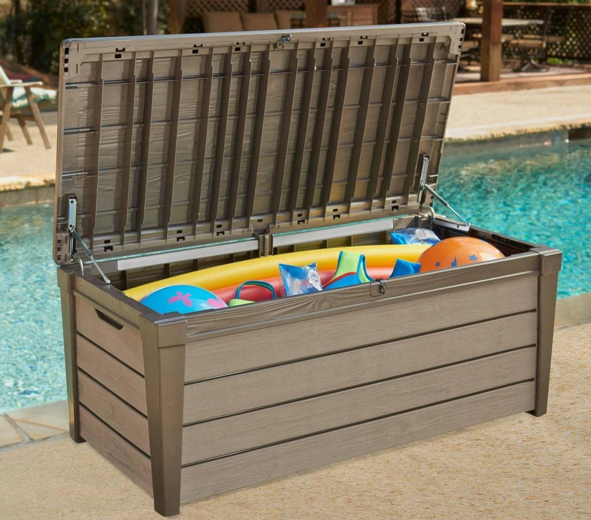 Keter Brushwood Opbergbox - Kussenbox - 455L - 145x69,7x60,3cm - Taupe 4 Keter Brushwood Opbergbox - Kussenbox - 455L - 145x69,7x60,3cm - Taupe - Afbeelding 4