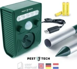 Pest-Tech PT-221 | Ultrasone Kattenverjager Op Zonneenergie | Kattenschrik | Marterverjager | Dierenverjager | Kattenafweermiddel | Ongedierte Verjager - Met USB Oplaadkabel -Gardena Winkel 1200x1089 3