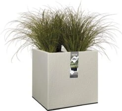 Elho Vivo Structure Finish Vierkant 40 - Plantenbak Voor Binnen & Buiten - Ø 39 X H 41 - Grijs/Warm Grijs -Gardena Winkel 1200x1095