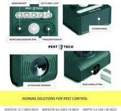 Pest-Tech PT-221 | Ultrasone Kattenverjager Op Zonneenergie | Kattenschrik | Marterverjager | Dierenverjager | Kattenafweermiddel | Ongedierte Verjager - Met USB Oplaadkabel -Gardena Winkel 1200x1104
