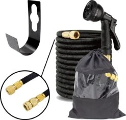 In Round Flexibele Tuinslang – 22,5 Meter – Sproeikop, Tuinslanghouder