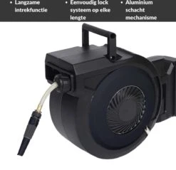 Buxibo - Wandslangenbox 20 Meter + 2 Meter - Tuinslang Met Haspel - 9 Sproei Standen - Slangenhouder 180° Draaibaar - Tuinslanghaspel Zwart+ Gratis Sproeier - Zwart -Gardena Winkel 1200x1161