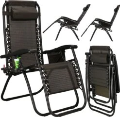 Springos Tuinstoel | Ligstoel | Opvouwbaar | Verstelbaar | Ergonomische Hoofdsteun | Bruin / Zwart -Gardena Winkel 1200x1171