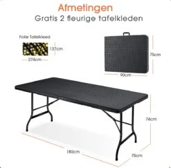 Lenx Klaptafel - Inklapbare Tafel - Opvouwbare Tuintafel - Vouwtafel - Inclusief Handvat En 2 Tafelkleden - 180x75x74cm - 6 Tot 8 Personen -Gardena Winkel 1200x1179 1