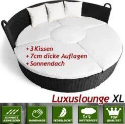 Casaria Polyrattan Zonne-Eiland Ø185cm – Incl. Kussens - Zwart Crème -Gardena Winkel 1200x1184