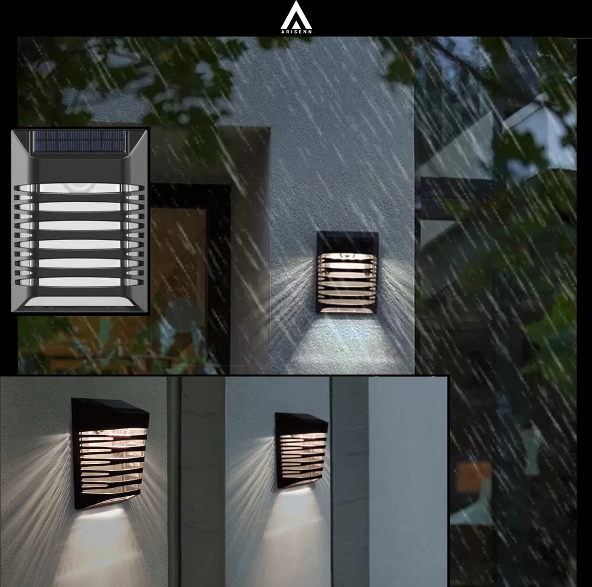 Arisenn® Crystal Solar Buitenlamp - IP65 Waterdicht - Prachtige Solar Technologie Monokristal Zonnepaneel Wandlamp - 3000K Warm Wit (sfeervol) - Tuinverlichting Op Zonne-energie | Schutting Wand Licht 5 Arisenn® Crystal Solar Buitenlamp - IP65 Waterdicht - Prachtige Solar Technologie Monokristal Zonnepaneel Wandlamp - 3000K Warm Wit (sfeervol) - Tuinverlichting Op Zonne-energie | Schutting Wand Licht - Afbeelding 5