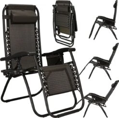 Springos Tuinstoel | Ligstoel | Opvouwbaar | Verstelbaar | Ergonomische Hoofdsteun | Bruin / Zwart -Gardena Winkel 1200x1191 1