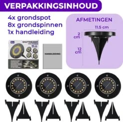 Shutterlight® 16 LED Solar Grondspot - Tuinverlichting - Zonlichtsensor - Zonne-energie - Matte Zwart - Warm Wit Licht - 4 Stuks - Buiten -Gardena Winkel 1200x1194 2