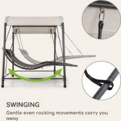 Blumfeldt Palermo Schommelbank - Hollywoodschommel 130 X 207 Cm - Ligbed Met Dak - Schommelstoel Voor 2 Personen - Tuinbank Inclusief Nekkussens - Stalen Frame En Polyester Dak - Grijs -Gardena Winkel 1200x1197 2