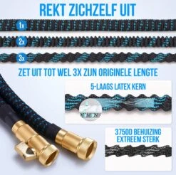 Strex Flexibele Tuinslang 15M Met Sproeikop - Uitrekbaar - Incl. Koppelingen, Ophanghaak & Opbergzak -Gardena Winkel 1200x1197 5