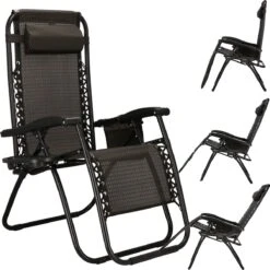 Springos Tuinstoel | Ligstoel | Opvouwbaar | Verstelbaar | Ergonomische Hoofdsteun | Bruin / Zwart -Gardena Winkel 1200x1198