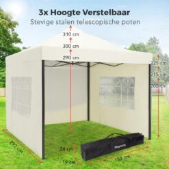 LifeGoods Partytent - 3x3 M - Zijwanden - Easy Up - Opvouwbaar - Waterdicht - Draagtas Met Wieltjes - Beige -Gardena Winkel 1200x1200 118