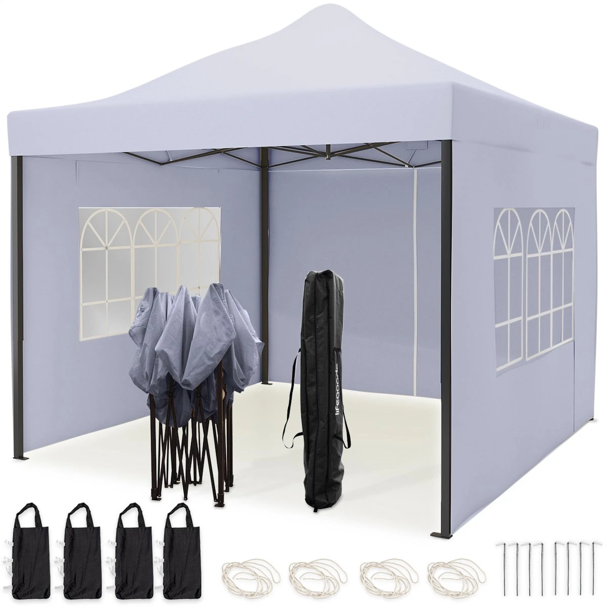 LifeGoods Partytent - 3x3 M - Zijwanden - Easy Up - Opvouwbaar - Waterdicht - Draagtas Met Wieltjes - Donkergrijs 1 LifeGoods Partytent - 3x3 M - Zijwanden - Easy Up - Opvouwbaar - Waterdicht - Draagtas Met Wieltjes - Donkergrijs