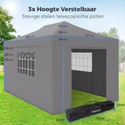 LifeGoods Partytent - 3x4.5 M - Zijwanden - Easy Up - Opvouwbaar - Waterdicht - Draagtas Met Wieltjes - Donkergrijs -Gardena Winkel 1200x1200 156