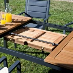 NATERIAL - Uitschuifbare Tuintafel ORIS - Uitschuifbare Tafel Voor 6 Tot 8 Personen - 180-240x100 Cm - Aluminium - Hout Eucalyptus -Gardena Winkel 1200x1200 185