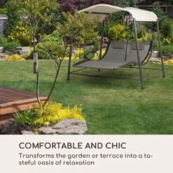 Blumfeldt Palermo Schommelbank - Hollywoodschommel 130 X 207 Cm - Ligbed Met Dak - Schommelstoel Voor 2 Personen - Tuinbank Inclusief Nekkussens - Stalen Frame En Polyester Dak - Grijs -Gardena Winkel 1200x1200 191