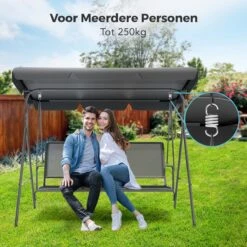 LifeGoods Schommelbank - 3-zits - Tot 250KG - Kantelbaar Dak - UV-bestendig Zonnescherm - 172x104x162cm - Grijs -Gardena Winkel 1200x1200 204