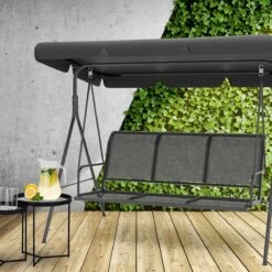 LifeGoods Schommelbank - 3-zits - Tot 250KG - Kantelbaar Dak - UV-bestendig Zonnescherm - 172x104x162cm - Grijs -Gardena Winkel 1200x1200 205