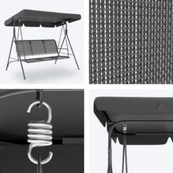 LifeGoods Schommelbank - 3-zits - Tot 250KG - Kantelbaar Dak - UV-bestendig Zonnescherm - 172x104x162cm - Grijs -Gardena Winkel 1200x1200 207