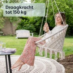 Vita5 Macramé Hangstoel - Voor Binnen En Buiten - Zonder Standaard - Incl. Kussen, Boekenvak En Beschermhoes - Tot 150kg - Beige -Gardena Winkel 1200x1200 217