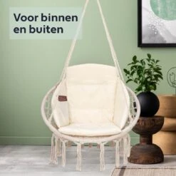 Vita5 Macramé Hangstoel - Voor Binnen En Buiten - Zonder Standaard - Incl. Kussen, Boekenvak En Beschermhoes - Tot 150kg - Beige -Gardena Winkel 1200x1200 218