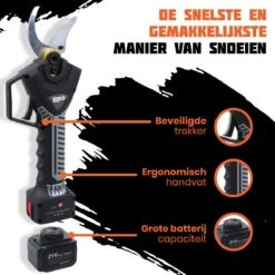 Reichlër® Elektrische Snoeischaar - 40 Mm Snijdiameter - 2x Accu - Anti-cut Functie - Heggenschaar - Takkenschaar - Zwart -Gardena Winkel 1200x1200 276