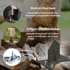 Miseru Houtklover – Geen Bijl Nodig – No Axe - Houtsplijter – Houtkliever – HANDMADE In Holland - Houtklover Voor Aanmaakhout – Metaal -Gardena Winkel 1200x1200 288