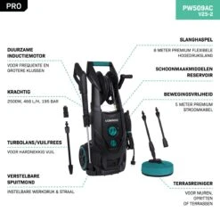 VONROC PRO Hogedrukreiniger V25-2 – 2500W – 195 Bar – 468 L/h – Duurzame Inductiemotor – Incl. 8m Slang, Slanghaspel, Terrasreiniger, Reinigingstank En Meer -Gardena Winkel 1200x1200 299