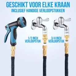 Strex Flexibele Tuinslang 15M Met Sproeikop - Uitrekbaar - Incl. Koppelingen, Ophanghaak & Opbergzak -Gardena Winkel 1200x1200 372
