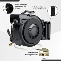 Buxibo - Wandslangenbox 20 Meter + 2 Meter - Tuinslang Met Haspel - 9 Sproei Standen - Slangenhouder 180° Draaibaar - Tuinslanghaspel Zwart+ Gratis Sproeier - Zwart -Gardena Winkel 1200x1200 395