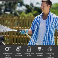 Buxibo - Wandslangenbox 20 Meter + 2 Meter - Tuinslang Met Haspel - 9 Sproei Standen - Slangenhouder 180° Draaibaar - Tuinslanghaspel Zwart+ Gratis Sproeier - Zwart -Gardena Winkel 1200x1200 396