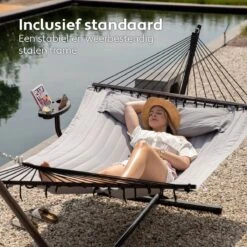 Vita5 Hangmat Met Standaard En Spreidstok – 2 Persoons – Incl. Bekerhouder - Afneembaar Kussen – Uv-bestendig – Lichtgrijs -Gardena Winkel 1200x1200 44