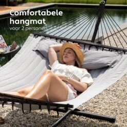 Vita5 Hangmat Met Standaard En Spreidstok – 2 Persoons – Incl. Bekerhouder - Afneembaar Kussen – Uv-bestendig – Lichtgrijs -Gardena Winkel 1200x1200 45