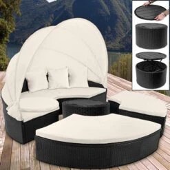 Casaria Polyrattan Zonne-Eiland Ø185cm – Incl. Kussens - Zwart Crème -Gardena Winkel 1200x1200 5