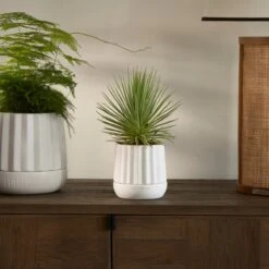 Riviera Maison Plantenbak Rond, Bloempot Met Ribbel - RM Let It Grow Planter - Wit - Porselein - Maat S -Gardena Winkel 1200x1200 557