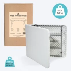 LifeGoods Klaptafel - Inklapbaar - 70x180cm - Verstelbare Vouwtafel - Weerbestendig - Wit -Gardena Winkel 1200x1200 63