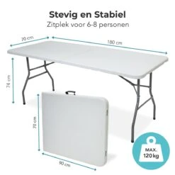 LifeGoods Klaptafel - Inklapbaar - 70x180cm - Verstelbare Vouwtafel - Weerbestendig - Wit -Gardena Winkel 1200x1200 65