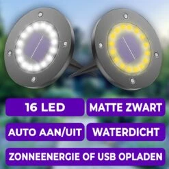 Shutterlight® 16 LED Solar Grondspot - Tuinverlichting - Zonlichtsensor - Zonne-energie - Matte Zwart - Warm Wit Licht - 4 Stuks - Buiten -Gardena Winkel 1200x1200 682