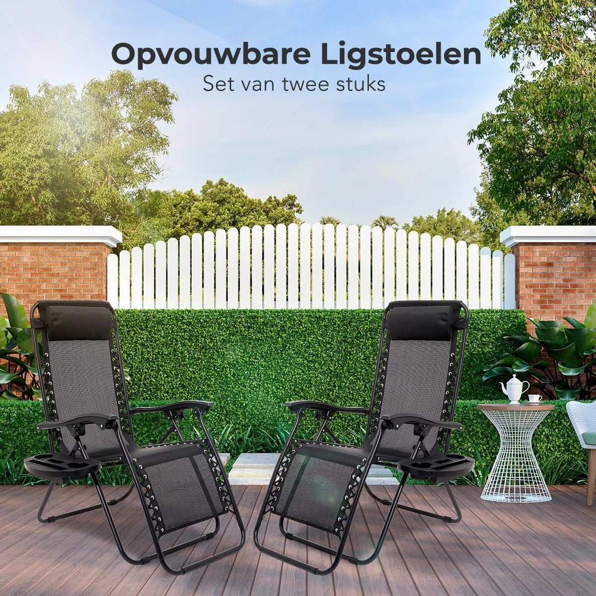 LifeGoods Opvouwbare Tuinstoelen - Verstelbaar Zonnescherm - 2 Stuks - 30°-90° Verstelbaar - Metaal - Zwart 11 LifeGoods Opvouwbare Tuinstoelen - Verstelbaar Zonnescherm - 2 Stuks - 30°-90° Verstelbaar - Metaal - Zwart - Afbeelding 11