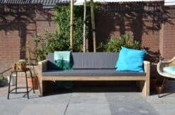 Wood4you - Tuinbank - Ameland - 'Doe Het Zelf' Bouwpakket Steigerhout 152Lx72Hx57D Cm - Incl Kussen -Gardena Winkel 1200x794