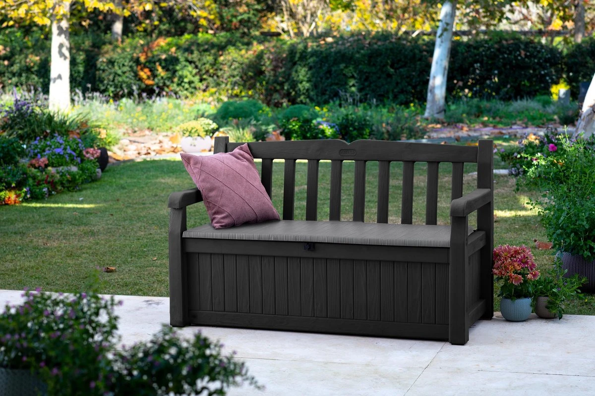 Keter Eden Garden Bench Opbergbank - 265L - 140x60x84cm - Zwart/Grijs 4 Keter Eden Garden Bench Opbergbank - 265L - 140x60x84cm - Zwart/Grijs - Afbeelding 4