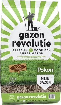Pokon Gazon Revolutie - 12,5kg - Gazonmest / Graszaad / Bodemverbeteraar - Geschikt Voor 250m² - Binnen 15 Dagen Resultaat -Gardena Winkel 702x1200