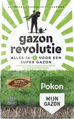 Pokon Gazon Revolutie - 7,5kg - Gazonmest / Graszaad / Bodemverbeteraar - Geschikt Voor 150m² - Binnen 15 Dagen Resultaat -Gardena Winkel 743x1200 2